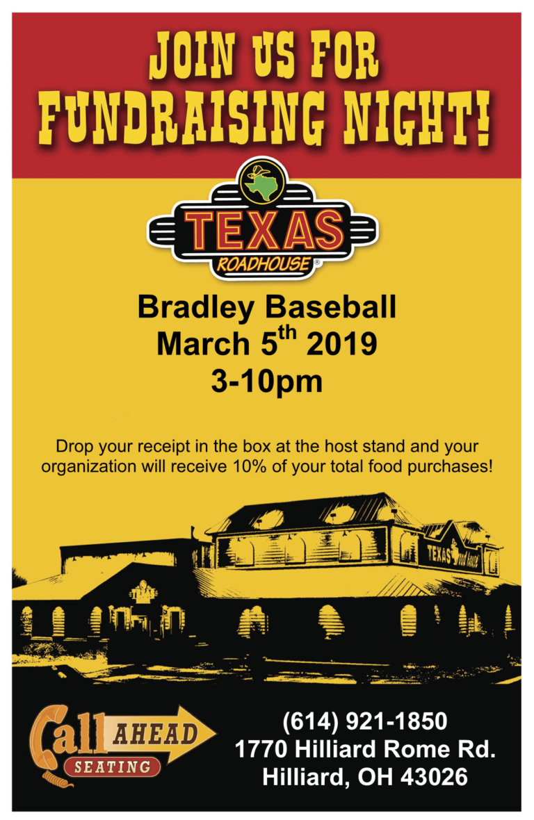 Texas Roadhouse Fundraiser Night March 5 Bradley Jaguars Baseball
